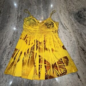 Orange ISA Women's Large Y2K Yellow Tank Top Spaghetti Strap Baby Doll Butterfly